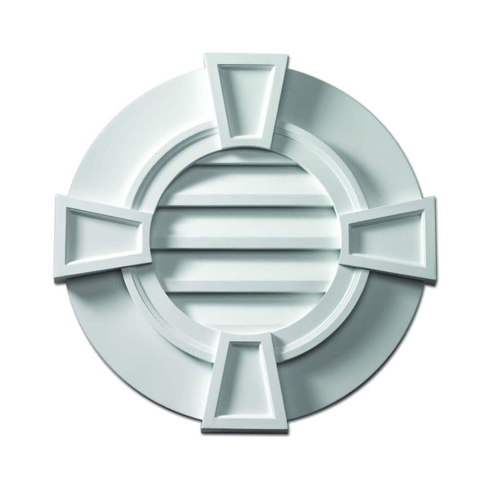 Fypon 24 in. x 24 in. Round White Polyurethane Weather-Resistant Gable Louver Vent
