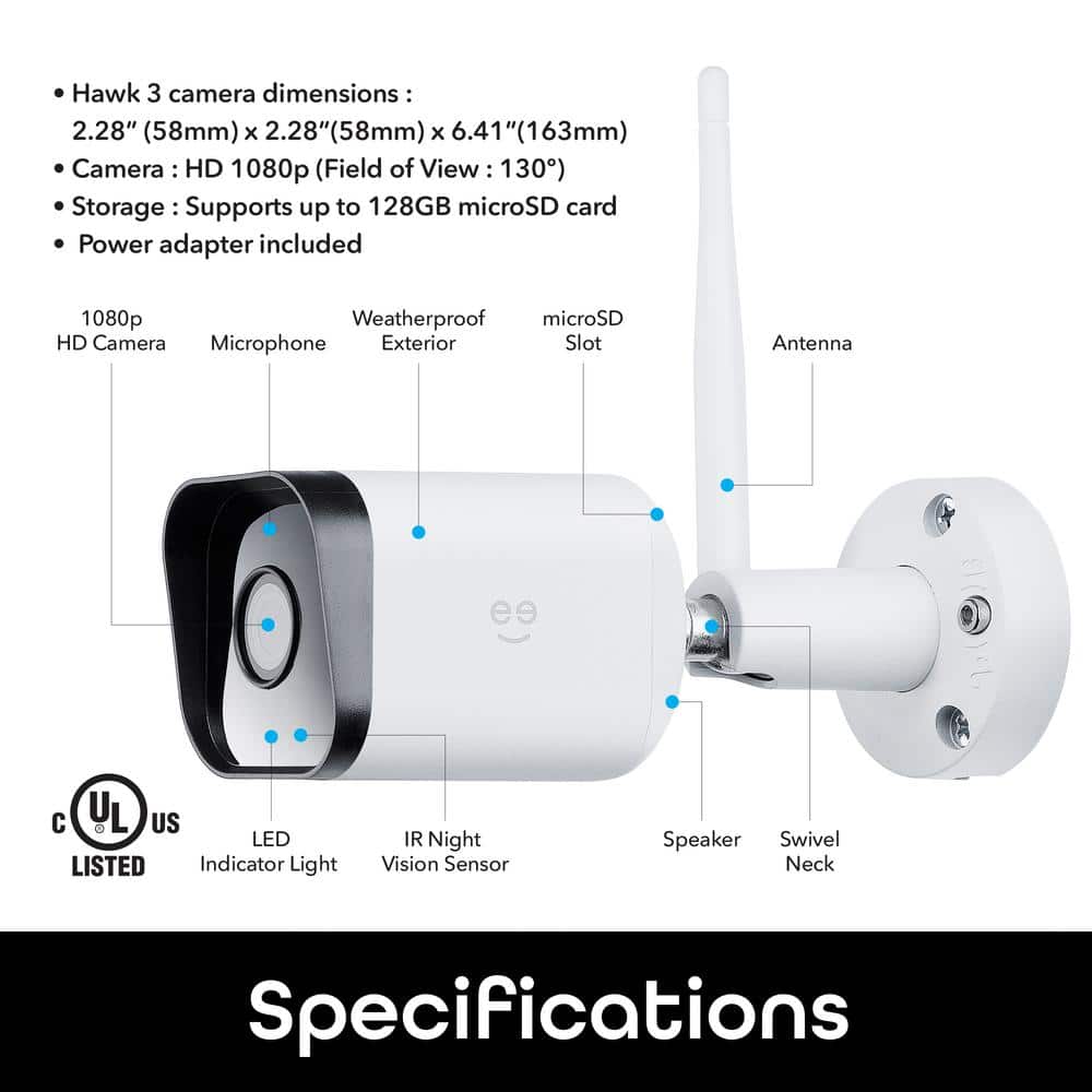Geeni Hawk 3 Indoor/Outdoor HD 1080p Wi-Fi Wired Standard Security Camera IP65 Weatherproof with Remote Access
