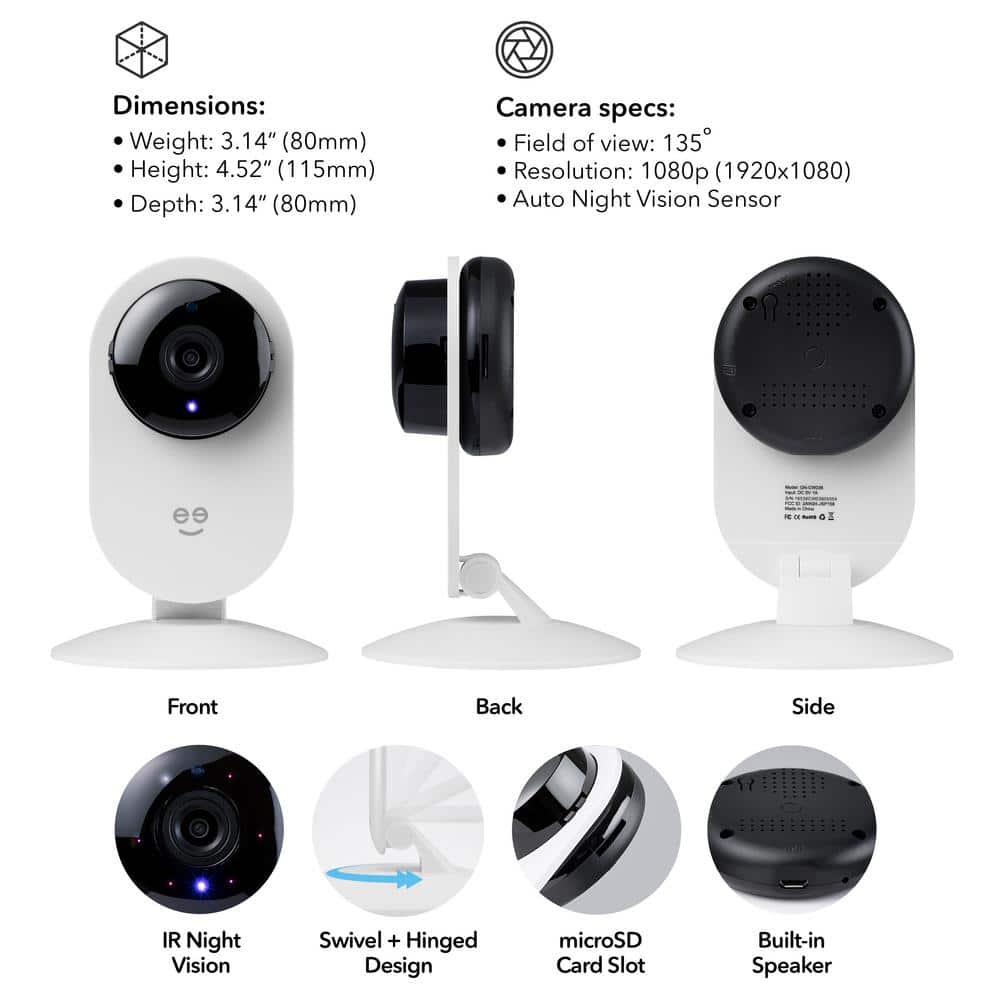 Geeni Glimpse 1080p HD Wireless Smart Camera - Indoor Home Security Camera - No Hub Required - Voice Control