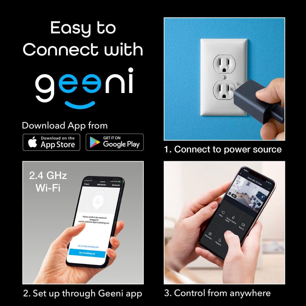Geeni Aware 1080p HD Wireless Wi-Fi Standard Surveillance Camera Night Vision Motion Alerts Alexa Compatible White (2-Pack)