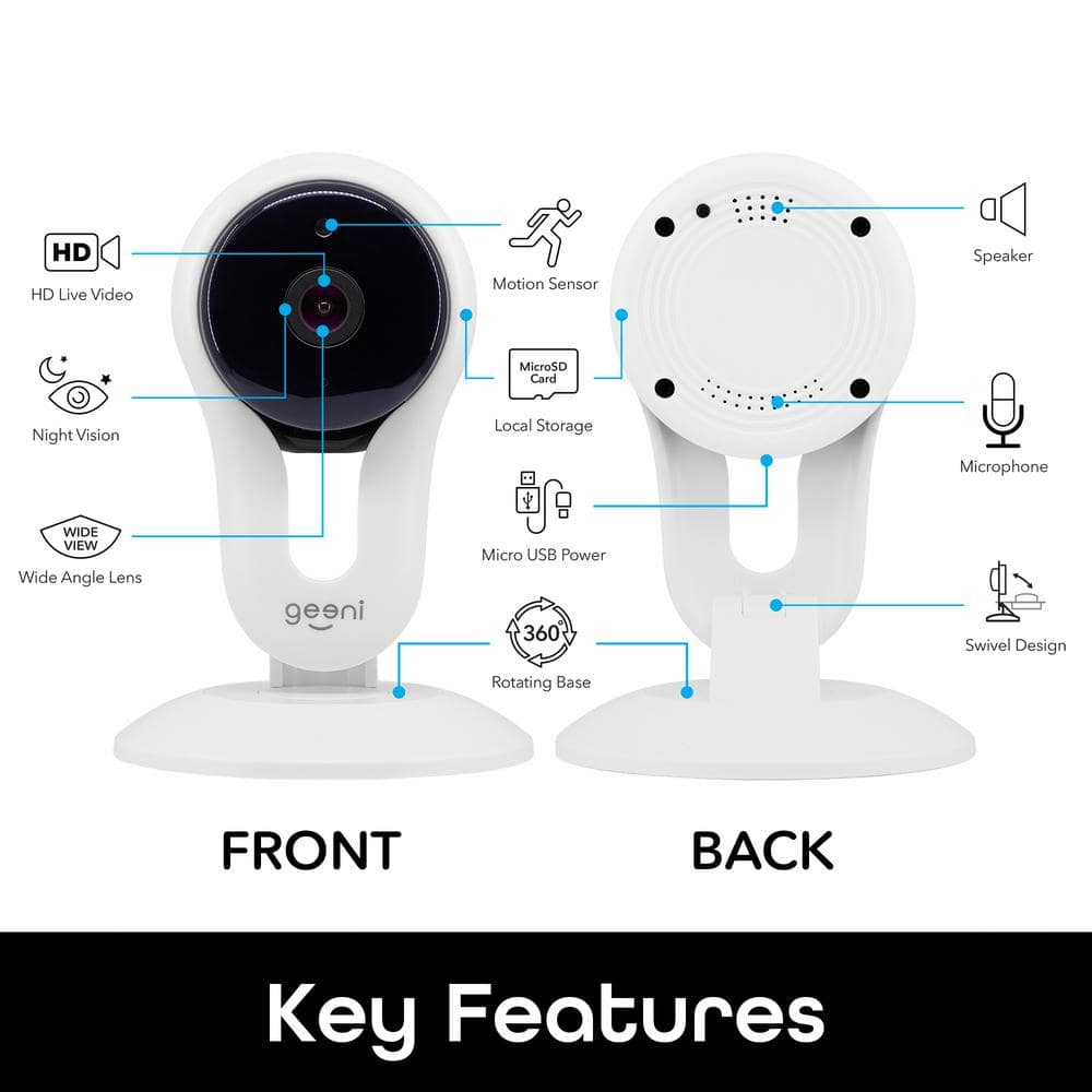 Geeni Aware 1080p HD Wireless Wi-Fi Standard Surveillance Camera Night Vision Motion Alerts Alexa Compatible White (2-Pack)