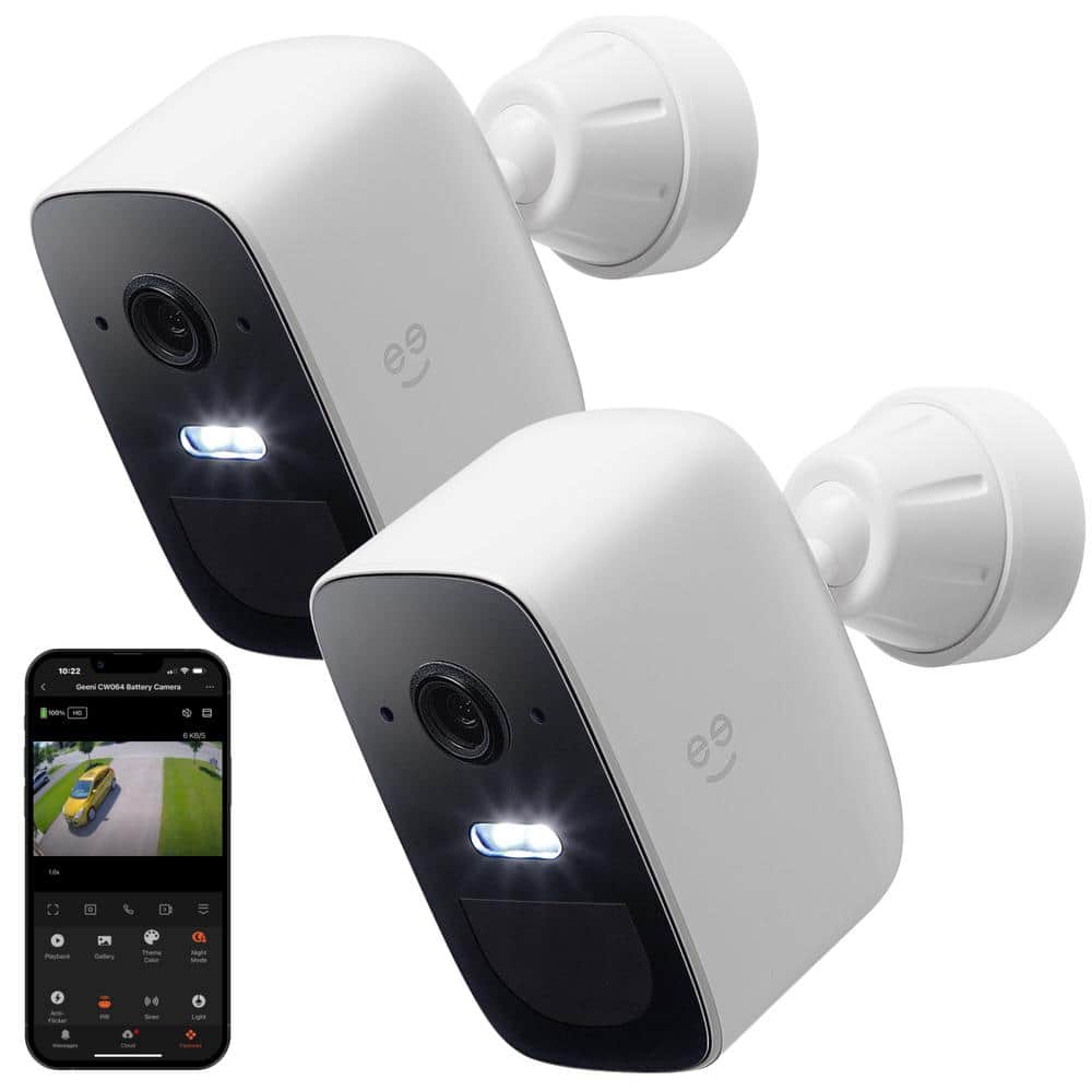 Geeni Freebird 2 Wireless Outdoor Smart Battery Operated Security Camera 2.4 GHz Wi-Fi, Color Night Vision, 2-Way Talk 2-Pack