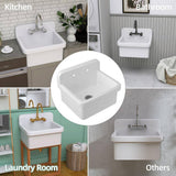 Getpro 24 in. Wall Mount Laundry Utility Sink in White - Farmhouse Ceramic with Bracket & Strainer