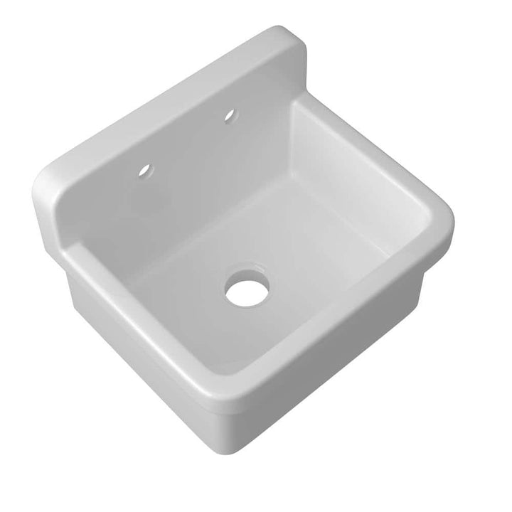 Getpro 24 in. Wall Mount Laundry Utility Sink in White - Farmhouse Ceramic with Bracket & Strainer