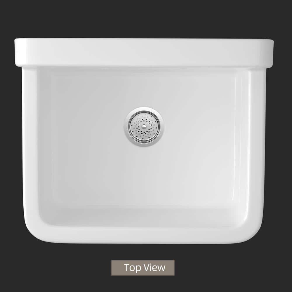 Getpro 24 in. Wall Mount Laundry Utility Sink in White - Farmhouse Ceramic with Bracket & Strainer