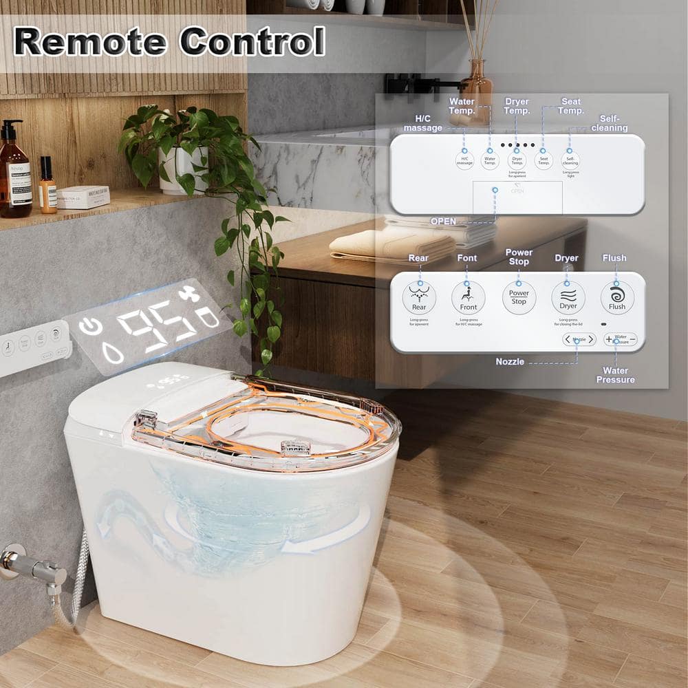 GIVING TREE Smart Toilet Bidet with 1.32 GPF Built-In Water Tank and Warm Air Dryer