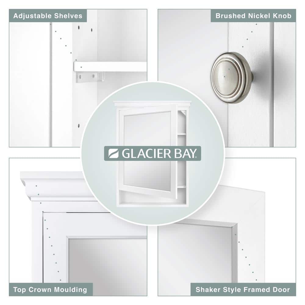 Glacier Bay 23-1/2 in. W x 32-1/2 in. H Framed Surface-Mount Bathroom Medicine Cabinet with Mirror, White