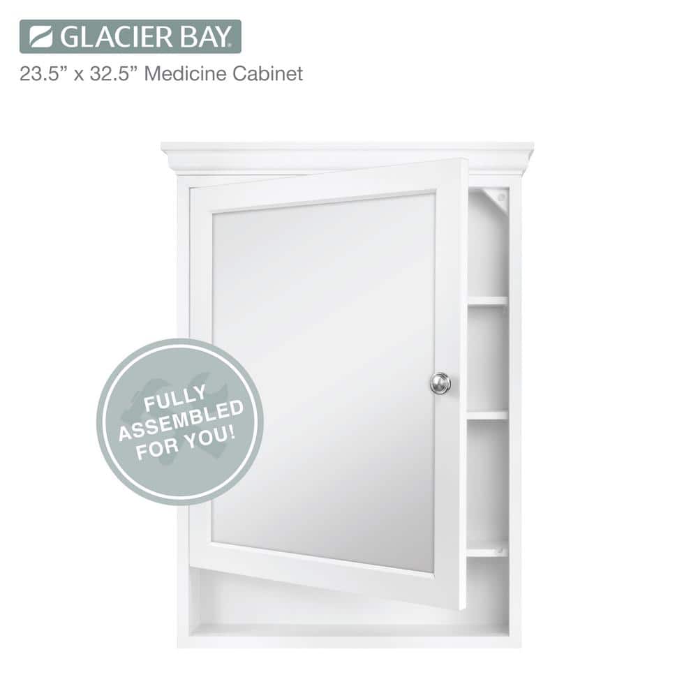 Glacier Bay 23-1/2 in. W x 32-1/2 in. H Framed Surface-Mount Bathroom Medicine Cabinet with Mirror, White