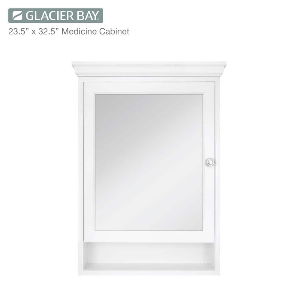 Glacier Bay 23-1/2 in. W x 32-1/2 in. H Framed Surface-Mount Bathroom Medicine Cabinet with Mirror, White