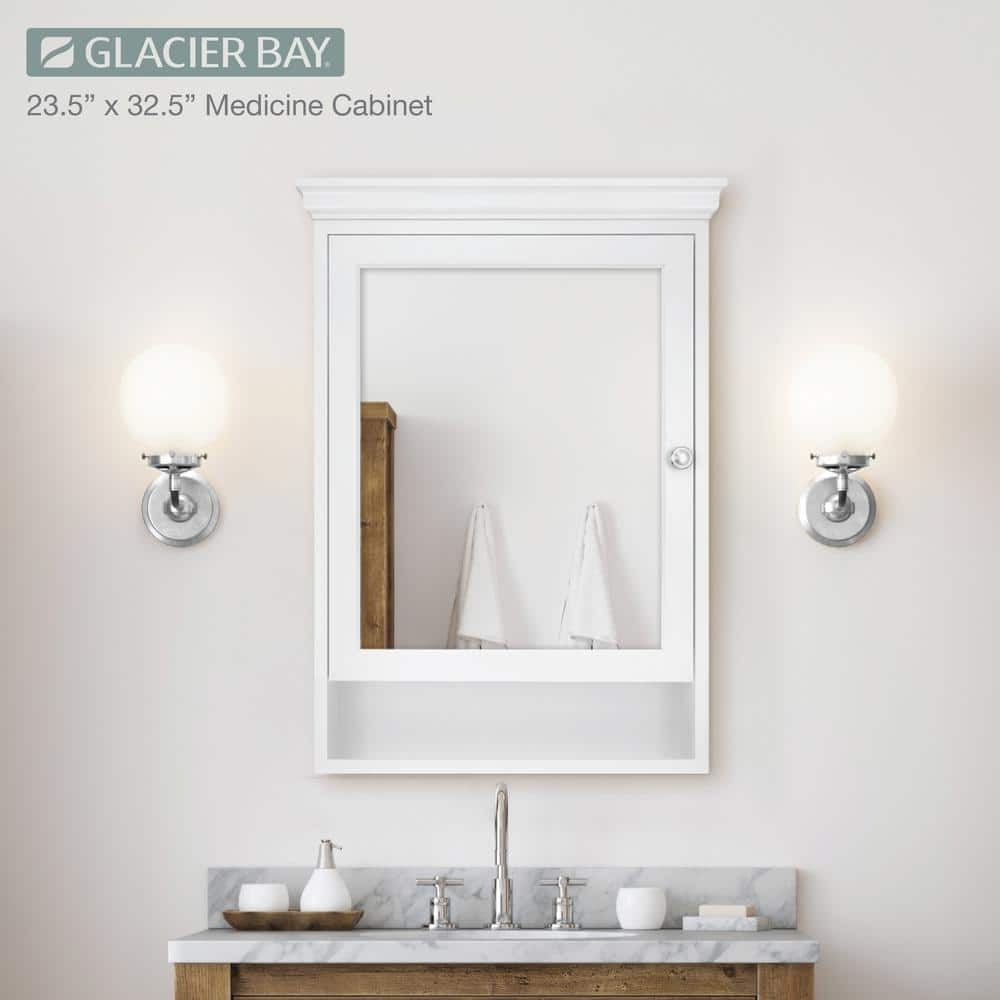 Glacier Bay 23-1/2 in. W x 32-1/2 in. H Framed Surface-Mount Bathroom Medicine Cabinet with Mirror, White
