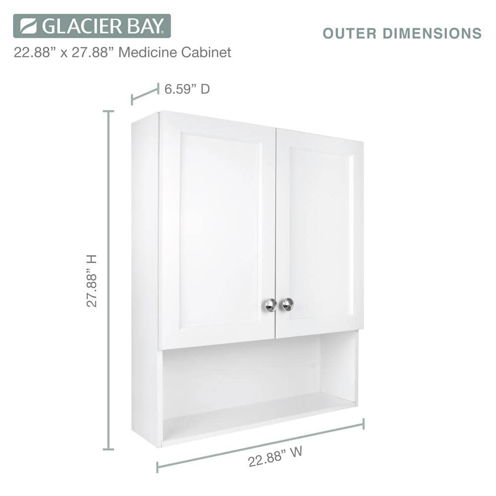 Glacier Bay 22-7/8 in. W. x 27-7/8 in. H Framed Surface-Mount Rectangular Bathroom Medicine Cabinet with Mirror, White