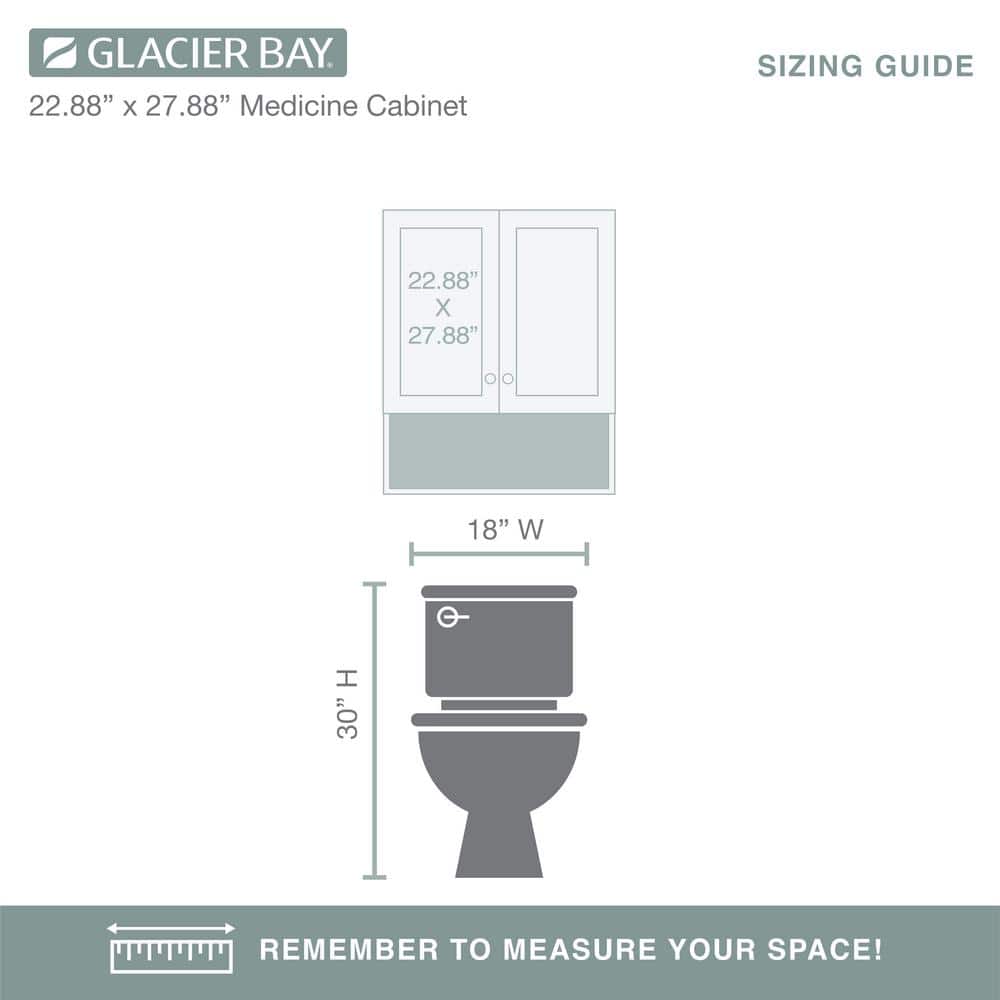 Glacier Bay 22-7/8 in. W. x 27-7/8 in. H Framed Surface-Mount Rectangular Bathroom Medicine Cabinet with Mirror, White