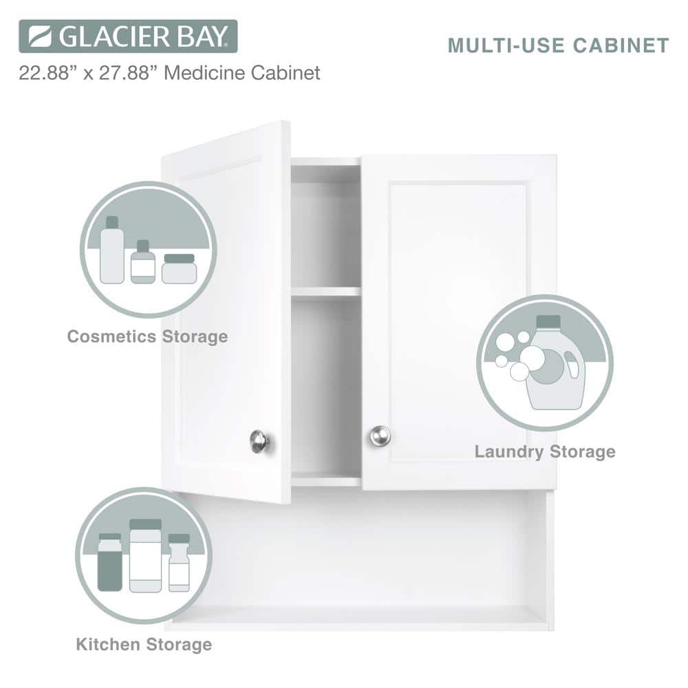 Glacier Bay 22-7/8 in. W. x 27-7/8 in. H Framed Surface-Mount Rectangular Bathroom Medicine Cabinet with Mirror, White