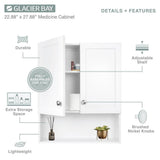 Glacier Bay 22-7/8 in. W. x 27-7/8 in. H Framed Surface-Mount Rectangular Bathroom Medicine Cabinet with Mirror, White