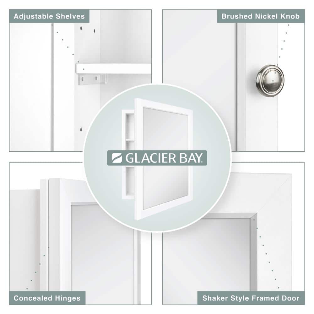Glacier Bay 20 in. W x 26 in. H Rectangular Framed Recessed or Surface-Mount Bathroom Medicine Cabinet with Mirror, White