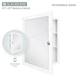 Glacier Bay 20 in. W x 26 in. H Rectangular Framed Recessed or Surface-Mount Bathroom Medicine Cabinet with Mirror, White