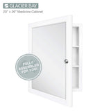 Glacier Bay 20 in. W x 26 in. H Rectangular Framed Recessed or Surface-Mount Bathroom Medicine Cabinet with Mirror, White