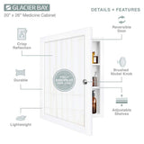 Glacier Bay 20 in. W x 26 in. H Rectangular Framed Recessed or Surface-Mount Bathroom Medicine Cabinet with Mirror, White