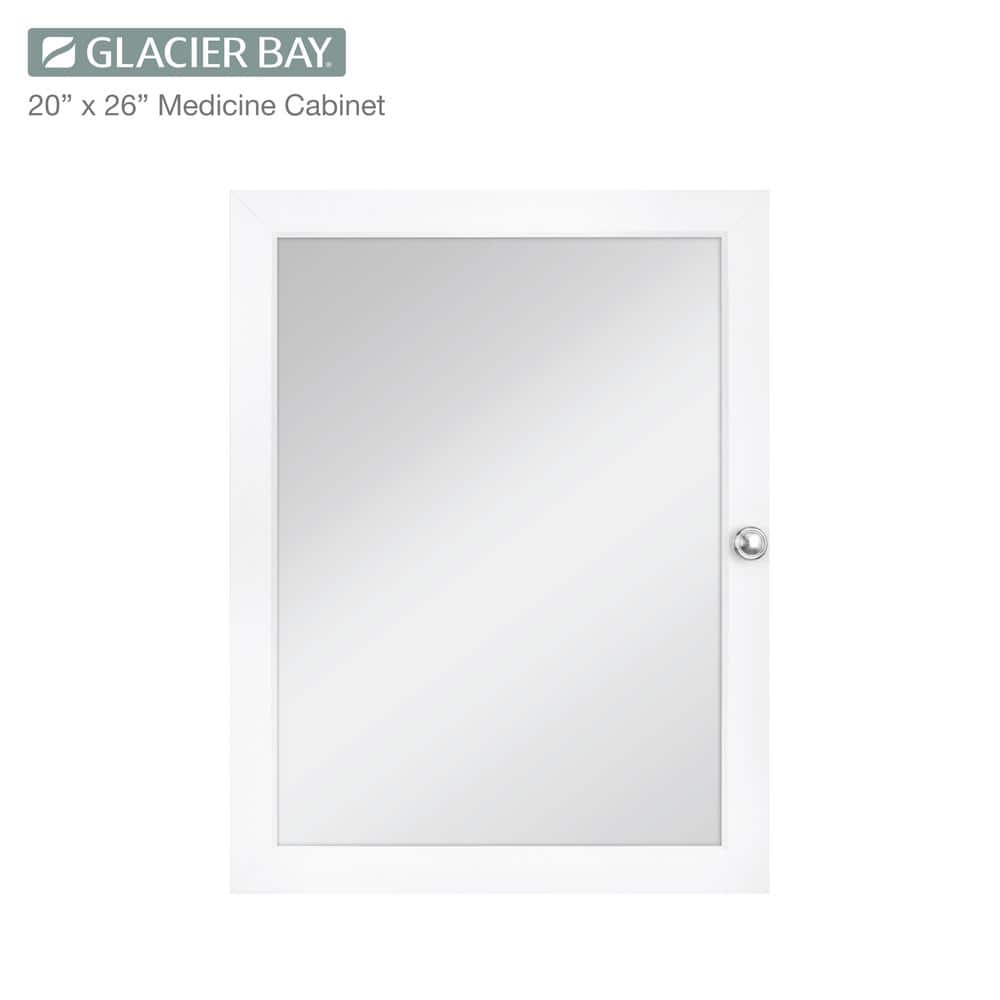 Glacier Bay 20 in. W x 26 in. H Rectangular Framed Recessed or Surface-Mount Bathroom Medicine Cabinet with Mirror, White