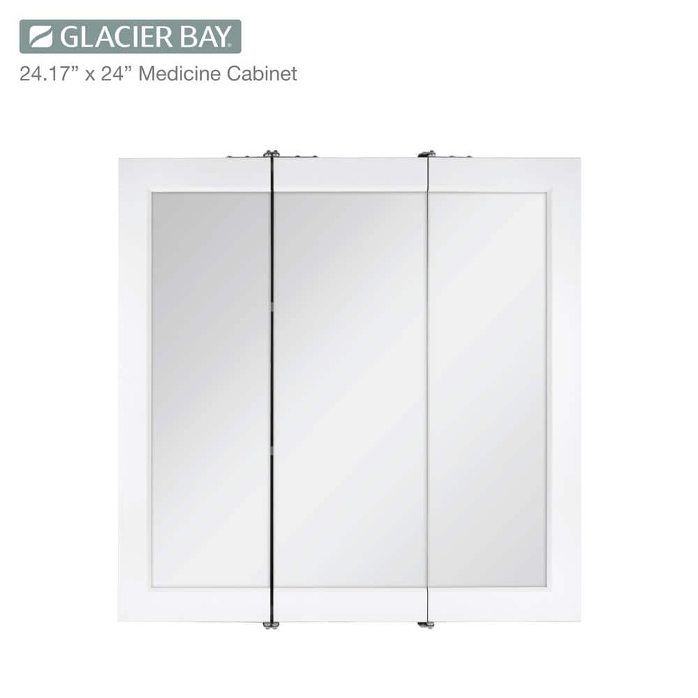 Glacier Bay 24-3/16 in. W x 24 in. H Framed Surface-Mount Tri-View Bathroom Medicine Cabinet with Mirror, White