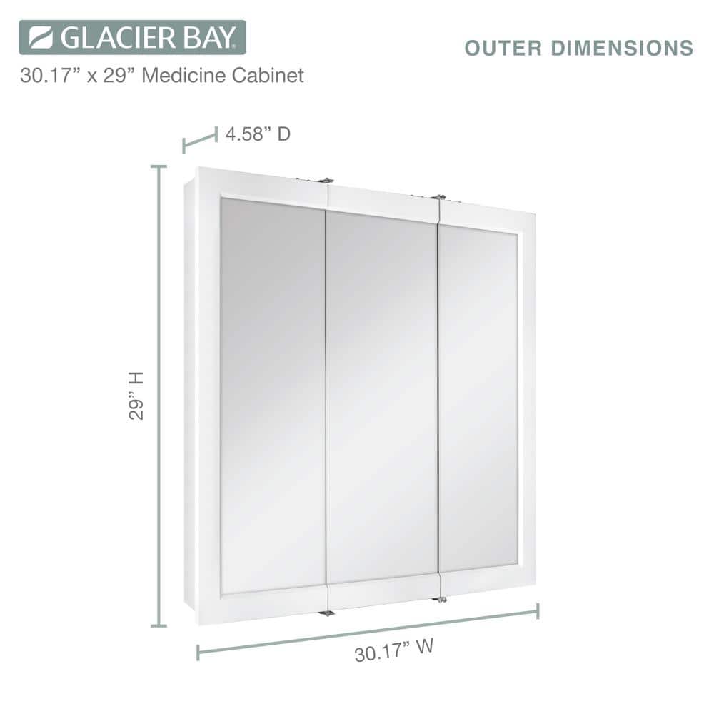 Glacier Bay 30-3/16 in. W x 29 in. H Framed Surface-Mount Tri-View Bathroom Medicine Cabinet with Mirror, White