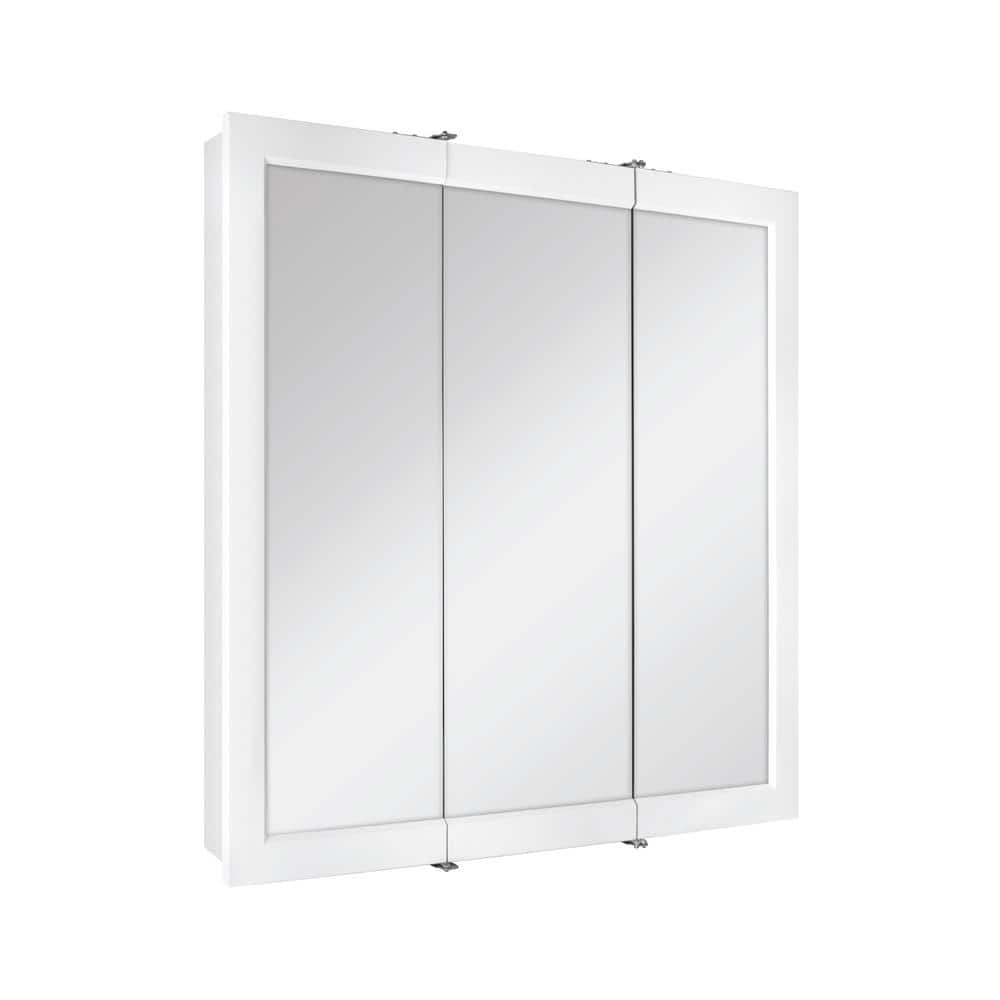 Glacier Bay 30-3/16 in. W x 29 in. H Framed Surface-Mount Tri-View Bathroom Medicine Cabinet with Mirror, White