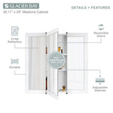 Glacier Bay 30-3/16 in. W x 29 in. H Framed Surface-Mount Tri-View Bathroom Medicine Cabinet with Mirror, White