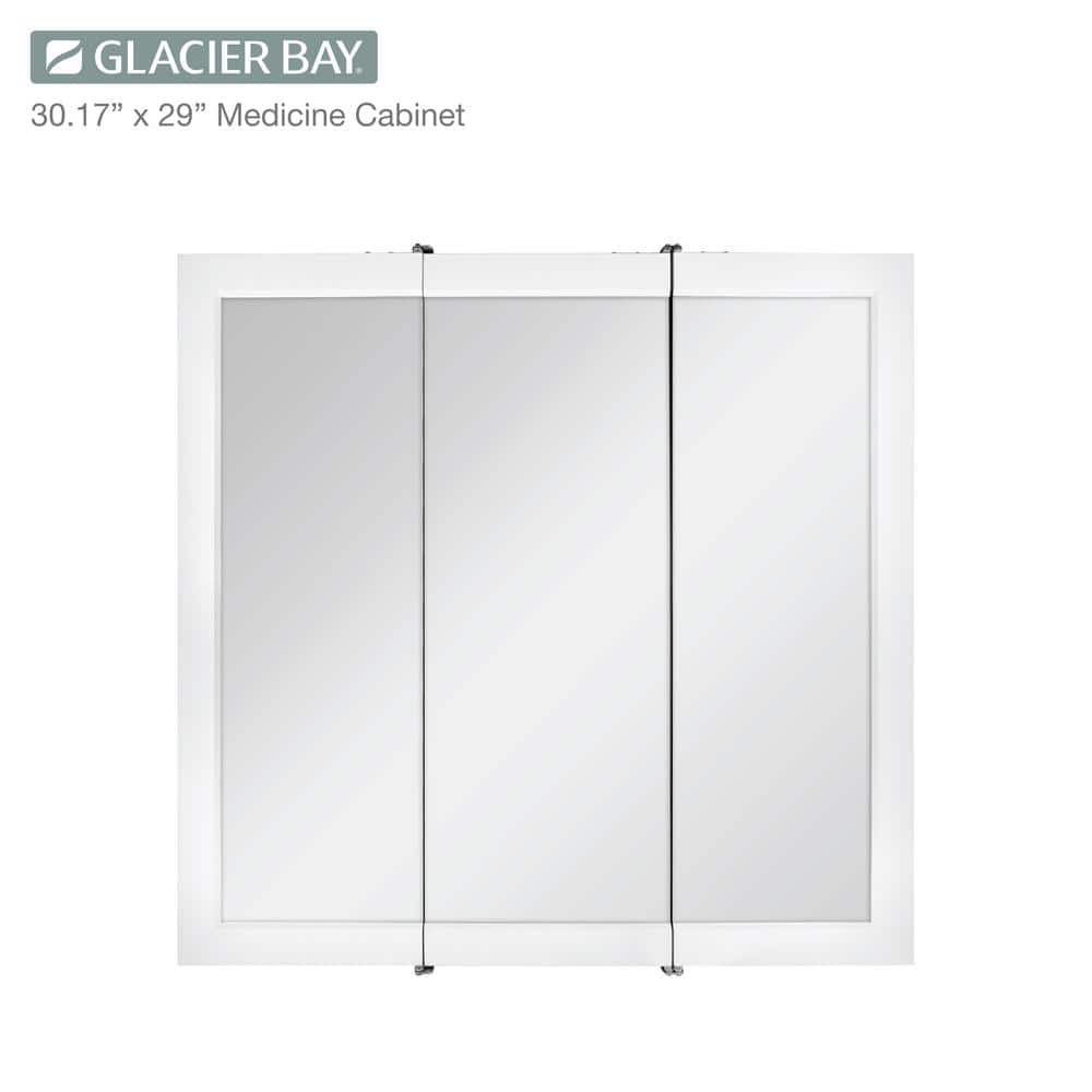 Glacier Bay 30-3/16 in. W x 29 in. H Framed Surface-Mount Tri-View Bathroom Medicine Cabinet with Mirror, White