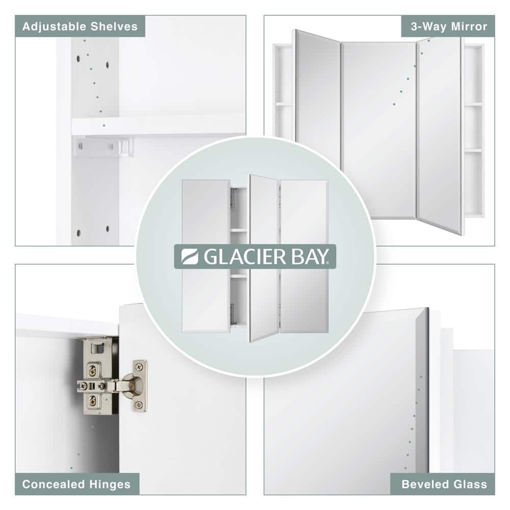 Glacier Bay 24.4 in. W x 25.2 in. H Rectangular Medicine Cabinet with Mirror in Silver with Adjustable Shelves