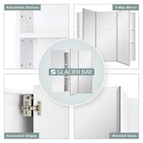 Glacier Bay 24.4 in. W x 25.2 in. H Rectangular Medicine Cabinet with Mirror in Silver with Adjustable Shelves