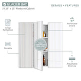 Glacier Bay 24.4 in. W x 25.2 in. H Rectangular Medicine Cabinet with Mirror in Silver with Adjustable Shelves