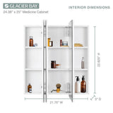 Glacier Bay 24.4 in. W x 25.2 in. H Rectangular Medicine Cabinet with Mirror in Silver with Adjustable Shelves