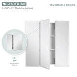 Glacier Bay 24.4 in. W x 25.2 in. H Rectangular Medicine Cabinet with Mirror in Silver with Adjustable Shelves