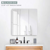 Glacier Bay 24.4 in. W x 25.2 in. H Rectangular Medicine Cabinet with Mirror in Silver with Adjustable Shelves