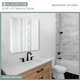 Glacier Bay 24.4 in. W x 25.2 in. H Rectangular Medicine Cabinet with Mirror in Silver with Adjustable Shelves