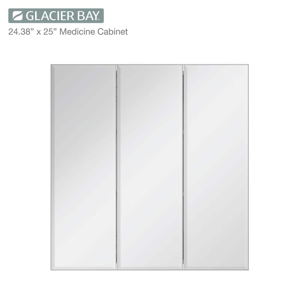 Glacier Bay 24.4 in. W x 25.2 in. H Rectangular Medicine Cabinet with Mirror in Silver with Adjustable Shelves