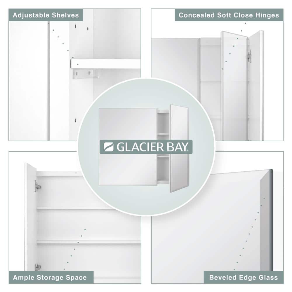 Glacier Bay 30 in. W x 26 in. H Rectangular Wood Composite Medicine Cabinet with Mirror