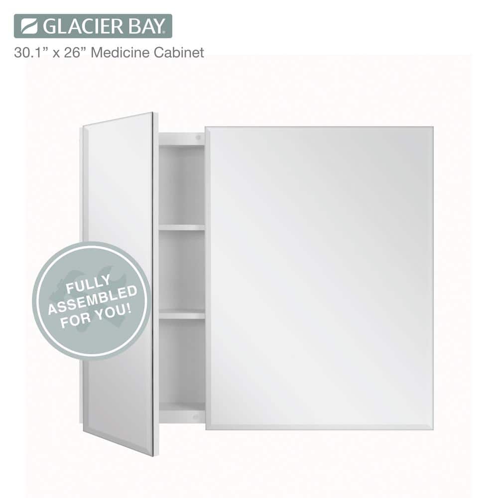 Glacier Bay 30 in. W x 26 in. H Rectangular Wood Composite Medicine Cabinet with Mirror
