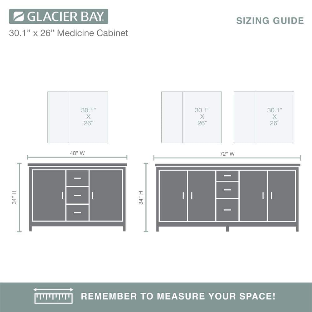 Glacier Bay 30 in. W x 26 in. H Rectangular Wood Composite Medicine Cabinet with Mirror