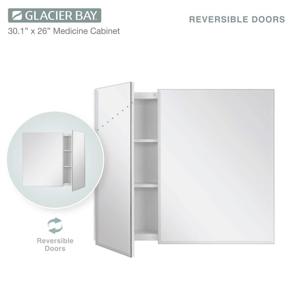 Glacier Bay 30 in. W x 26 in. H Rectangular Wood Composite Medicine Cabinet with Mirror