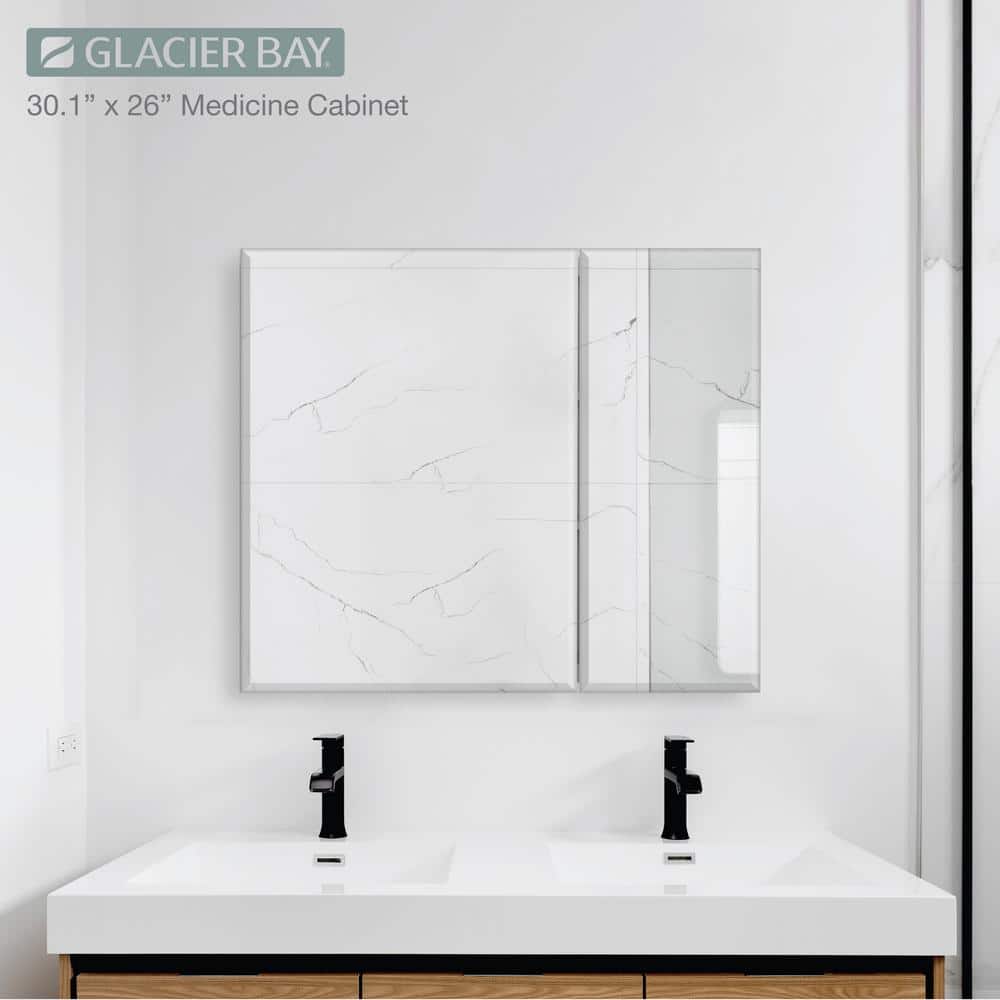 Glacier Bay 30 in. W x 26 in. H Rectangular Wood Composite Medicine Cabinet with Mirror