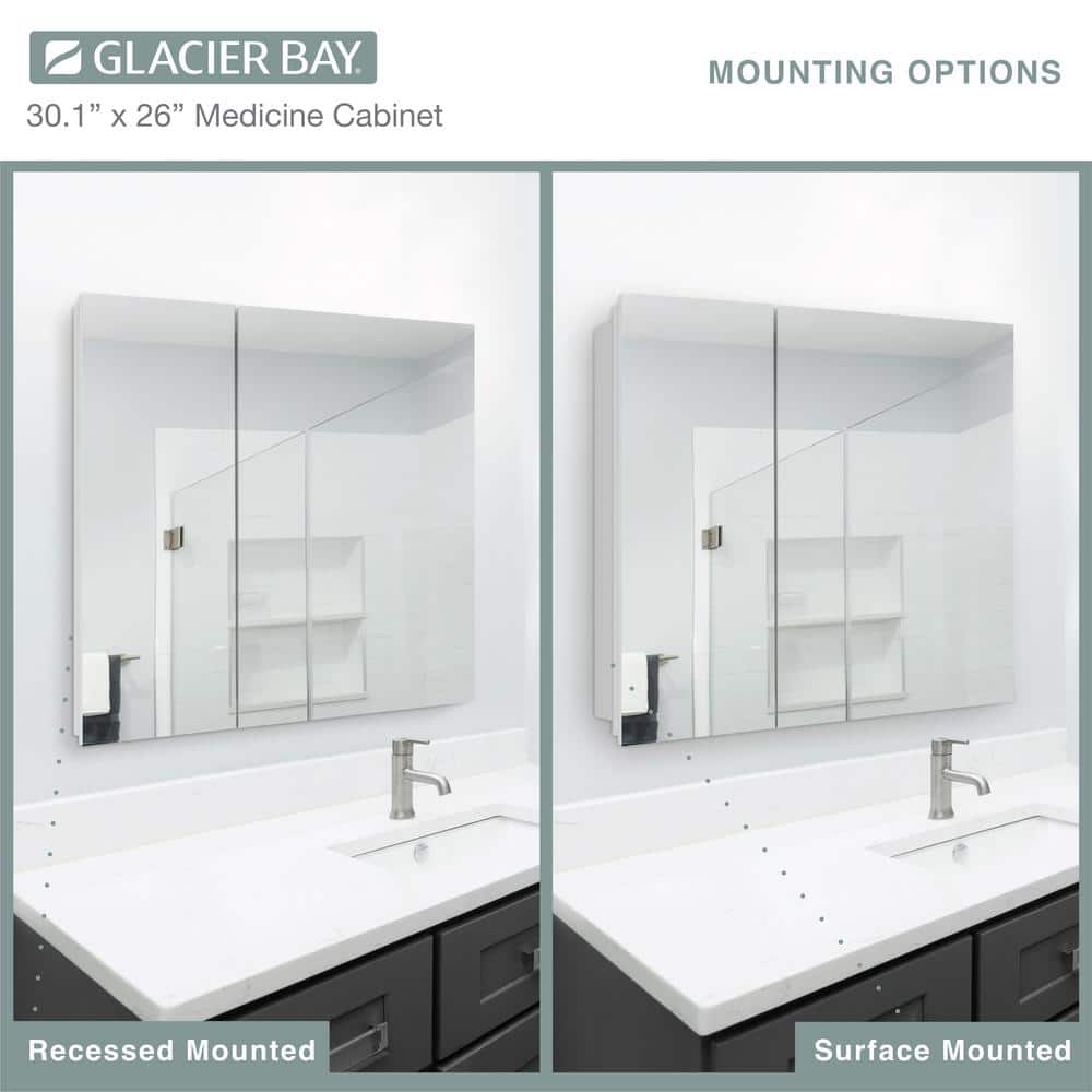 Glacier Bay 30 in. W x 26 in. H Rectangular Wood Composite Medicine Cabinet with Mirror