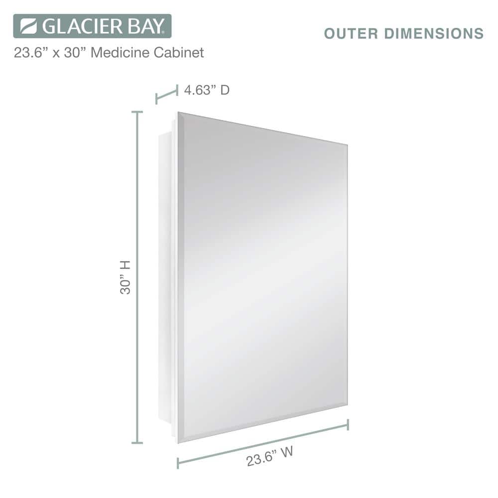 Glacier Bay 23.6 in. W x 30 in. H Rectangular Wood Composite Medicine Cabinet with Mirror