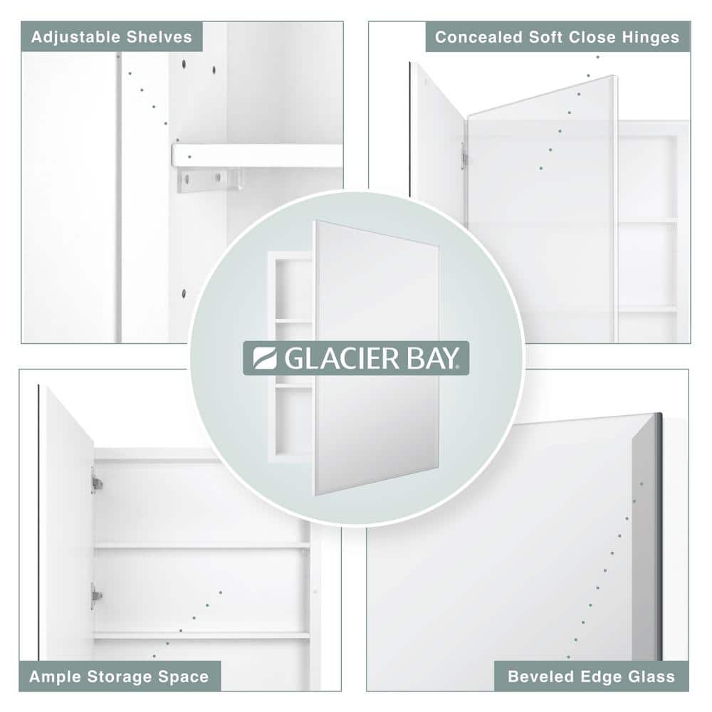 Glacier Bay 23.6 in. W x 30 in. H Rectangular Wood Composite Medicine Cabinet with Mirror
