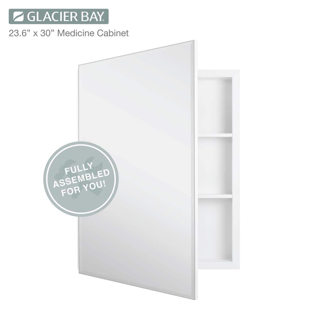 Glacier Bay 23.6 in. W x 30 in. H Rectangular Wood Composite Medicine Cabinet with Mirror