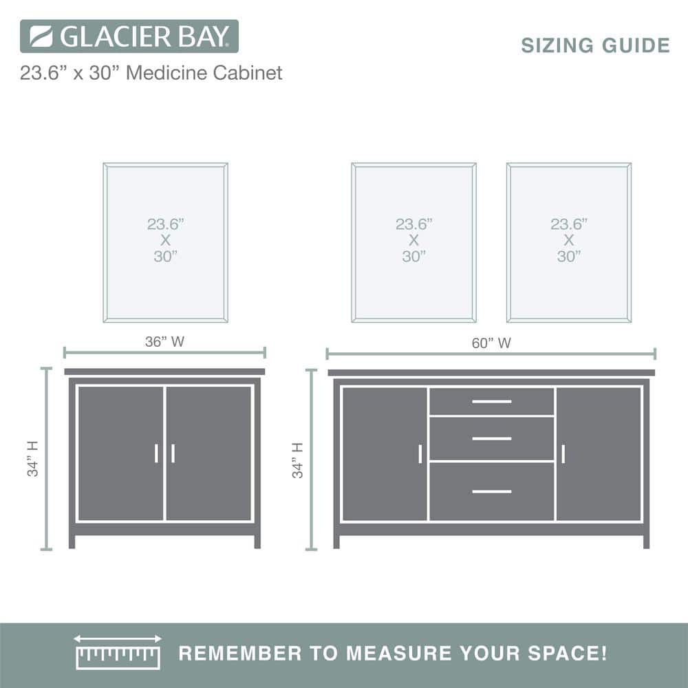 Glacier Bay 23.6 in. W x 30 in. H Rectangular Wood Composite Medicine Cabinet with Mirror
