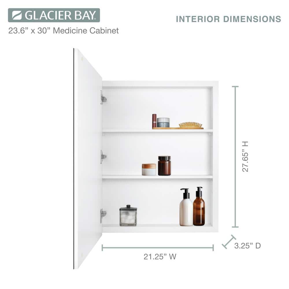 Glacier Bay 23.6 in. W x 30 in. H Rectangular Wood Composite Medicine Cabinet with Mirror
