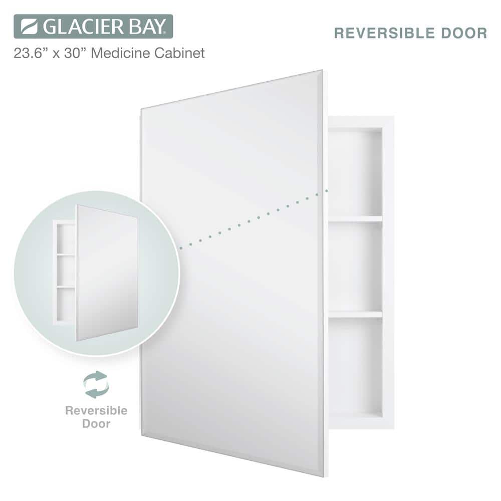 Glacier Bay 23.6 in. W x 30 in. H Rectangular Wood Composite Medicine Cabinet with Mirror