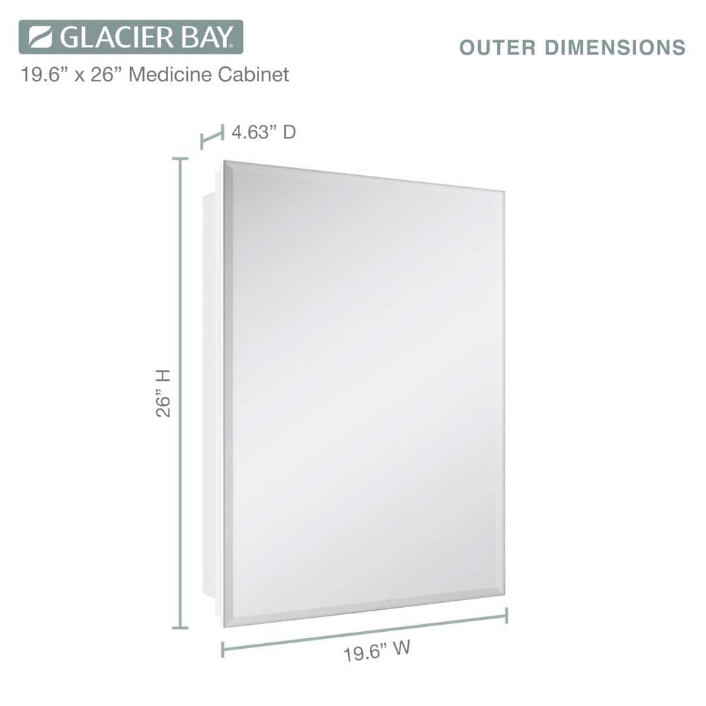 Glacier Bay 19-5/8 in. x 26 in. Rectangular Recessed or Surface Mount Beveled Frameless Medicine Cabinet with Mirror