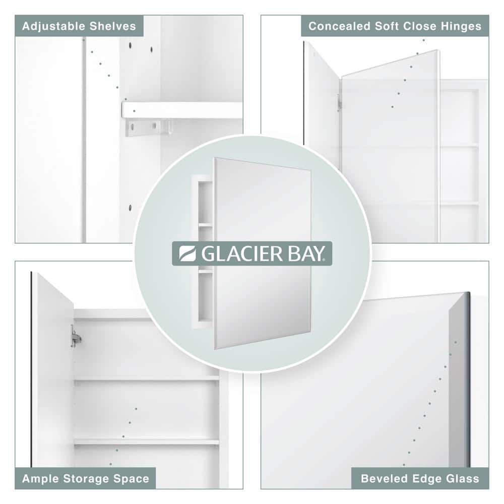 Glacier Bay 19-5/8 in. x 26 in. Rectangular Recessed or Surface Mount Beveled Frameless Medicine Cabinet with Mirror